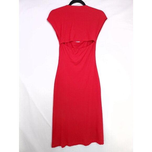 Reformation Harlyn Knit Dress Size Small Midi Leg Slit Cap Sleeve Red Open Back - Picture 3 of 13